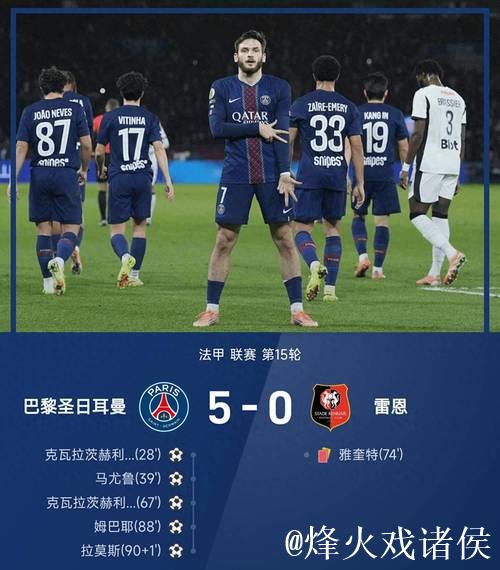 法甲-巴黎5-0大胜雷恩 K77梅开二度马尤卢传射建功 距榜首仅1分