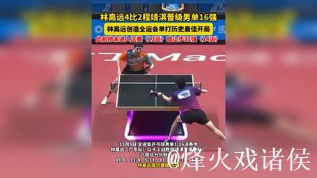 林高远以4-2击败程靖淇 成功跻身全运会乒乓球男单16强 林高远以4-2击败程靖淇 成功跻身全运会乒乓球男单16强